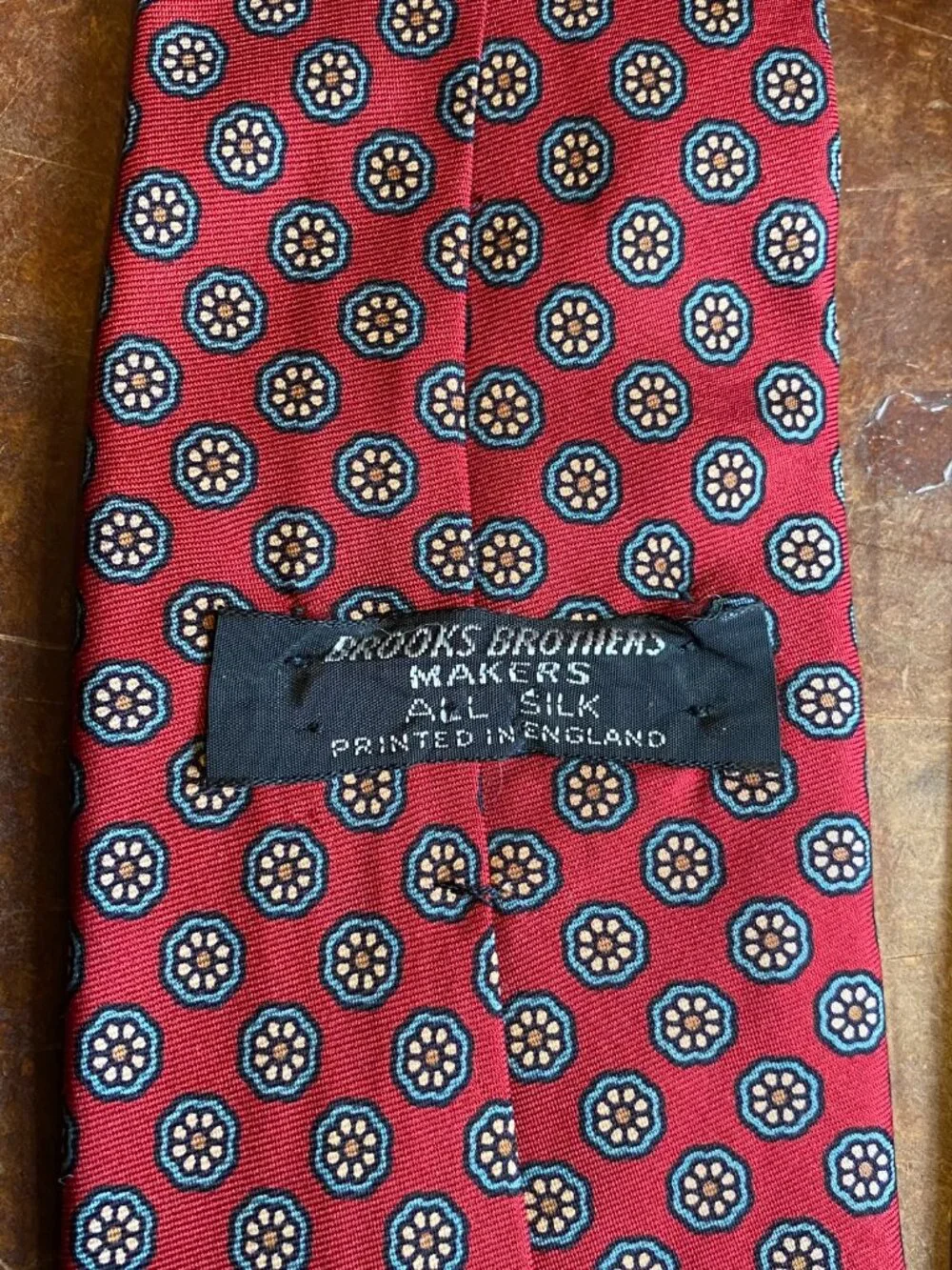Vintage Brooks Brothers Makers England Blue Red Daisies Paisley 100% Silk Tie